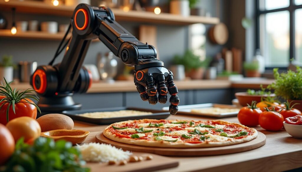 découvrez un bras robotisé innovant, équipé de préhenseurs souples, conçu pour aider les personnes en situation de handicap à réaliser des pizzas avec aisance et à accomplir de nombreuses autres tâches du quotidien. offrez une nouvelle autonomie grâce à cette technologie accessible.
