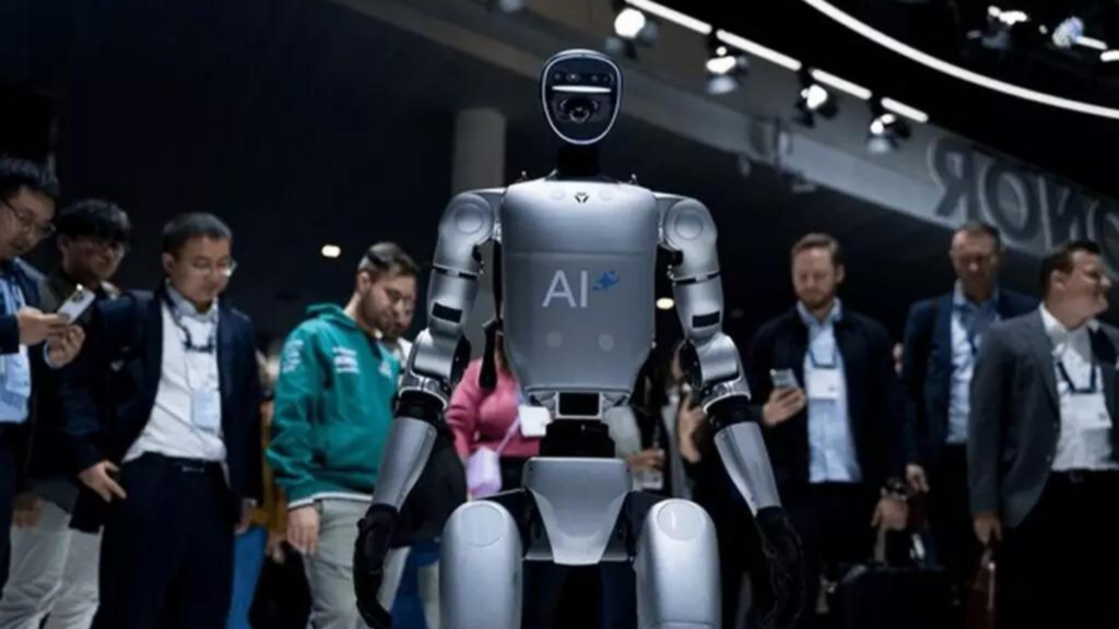Un robot dans un stand lors du World Congress 2026 à Barcelone