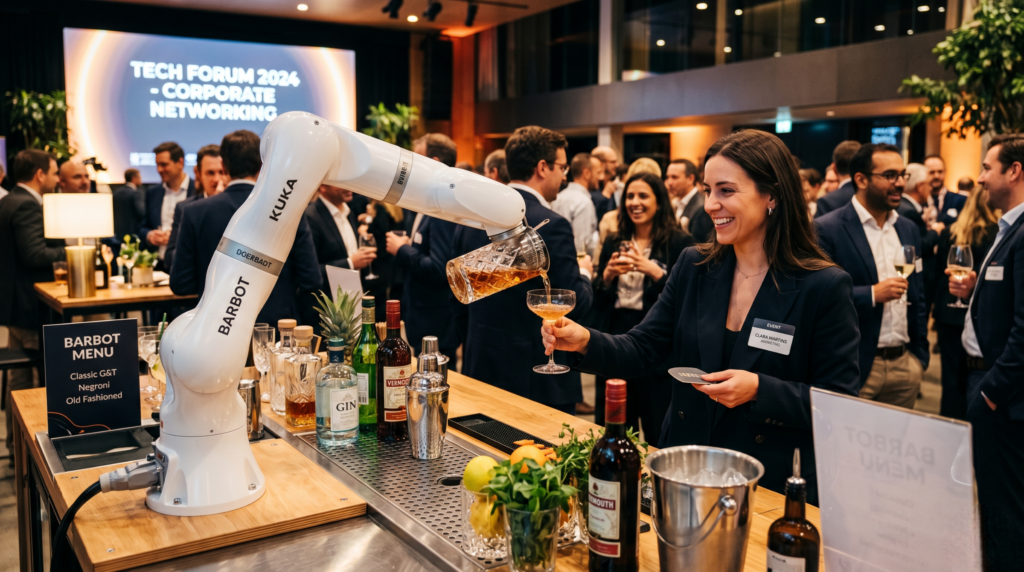 Le barman robotisé est un choix efficace pour animation événement corporate innovant.