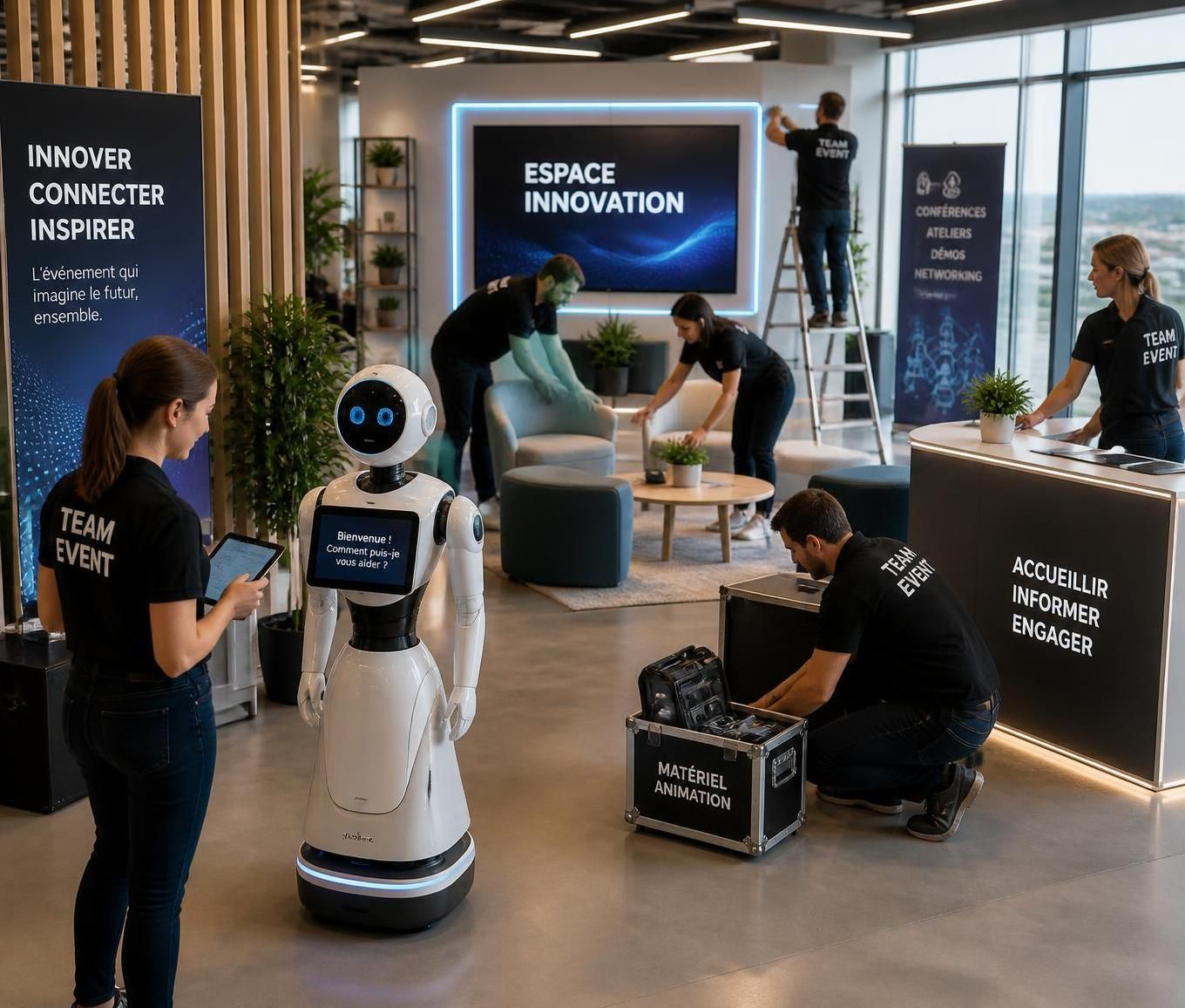découvrez comment les robots d'accueil révolutionnent l'expérience visiteurs en apportant une touche futuriste dès l'entrée de votre événement, alliant innovation et efficacité.