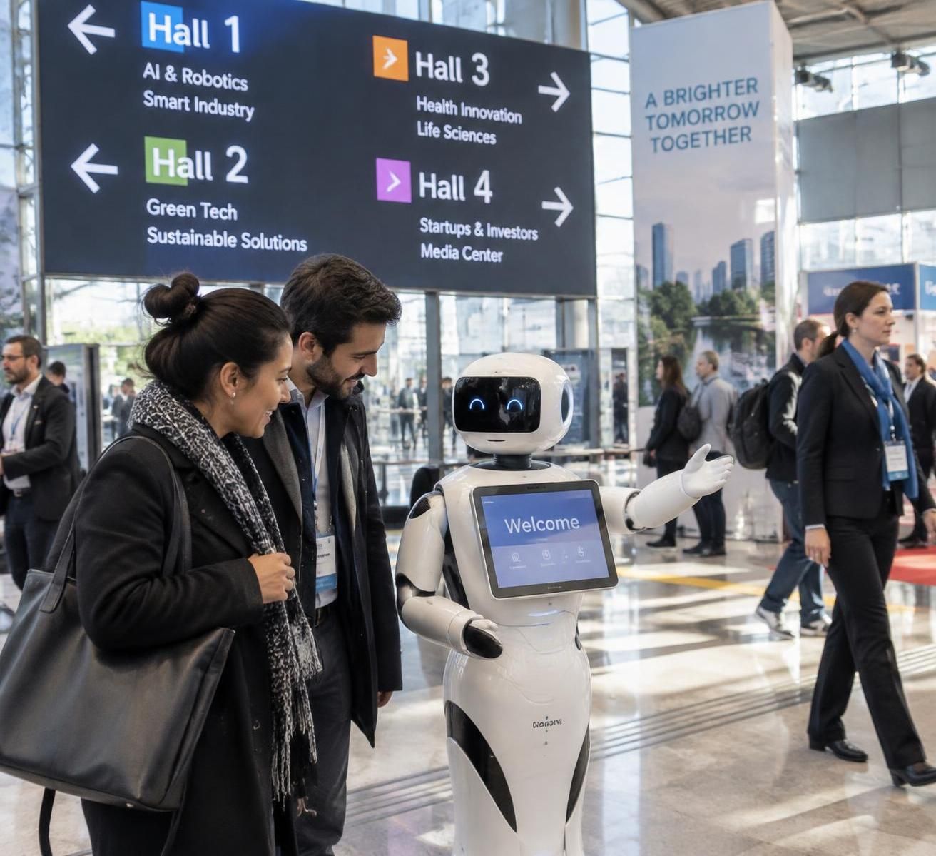 découvrez comment un robot d’accueil aide à gérer les pics d’affluence sur un salon, orienter les visiteurs et fluidifier leur parcours.
