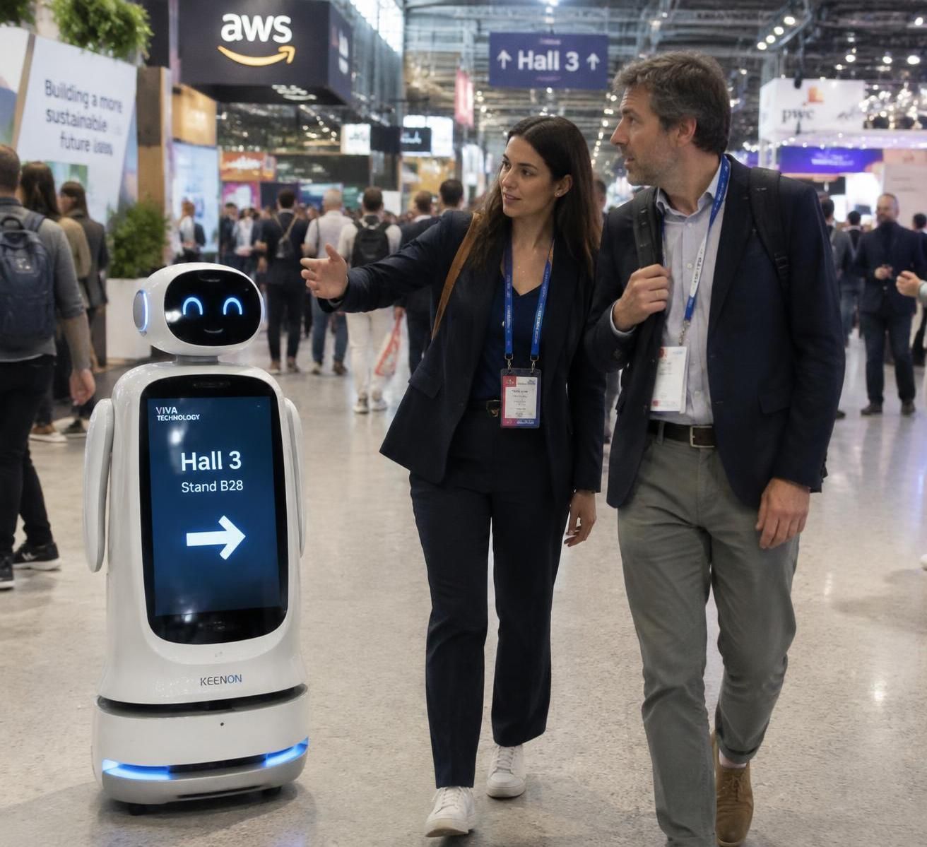 découvrez comment un robot d’accueil fluidifie les pics d’affluence sur un salon, oriente les visiteurs et répond à leurs questions pour alléger vos équipes.